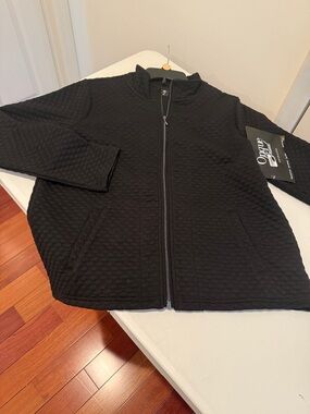 Brand New w/Tags Spring Black Quilted Full-Zip Casual Preppy Basic Jacket Large